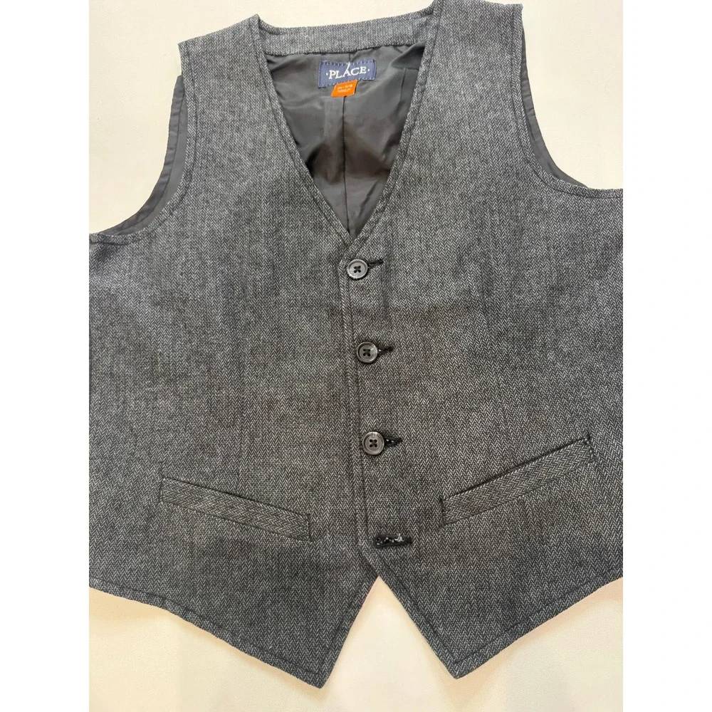 The Children's Place Vest Kids M 7/8 Grey‎ Excellent Herringbone Suit Waistcoat